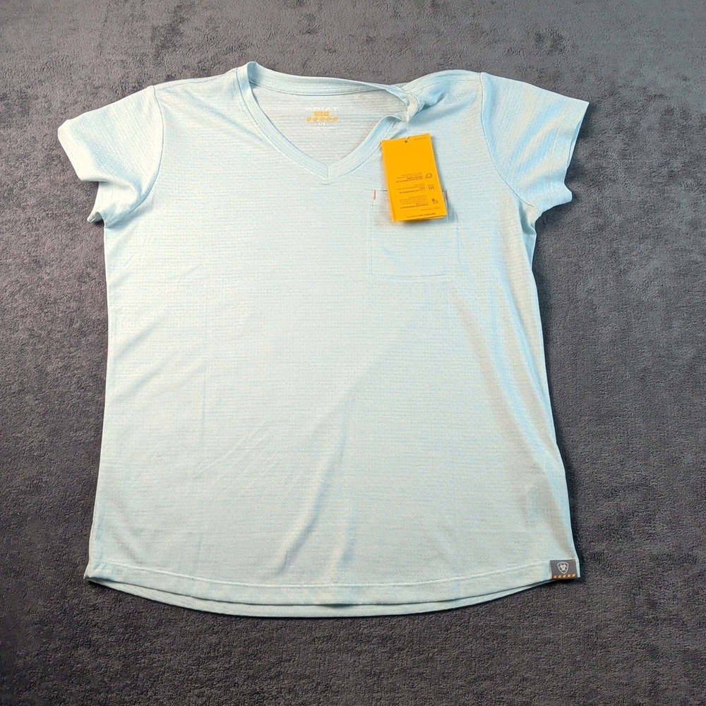 Ariat Rebar Tech Tee Womens V Neck UPF Workwear Shirt NWT Large Blue